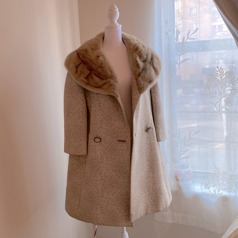 Vintage Golet double breasted coat with real fur collar - unmarked size (small)
